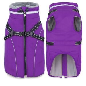 M Purple Dog Winter Coat Vest Harness Reflective